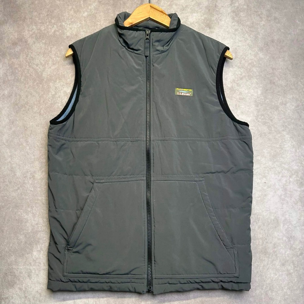 LL Bean Mens Grey Insulated Puffer Vest Slightly Fitted Medium